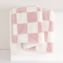 Checkered Plush Faux Fur Throw